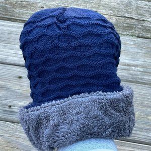 Men Beanie Hat Warm Winter Faux Fur Inside Blue Beanie Hat Around Fashion Hat